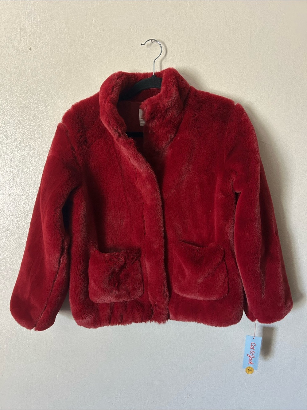 Cat & Jack Red Faux Fur Girls' Pea Coat